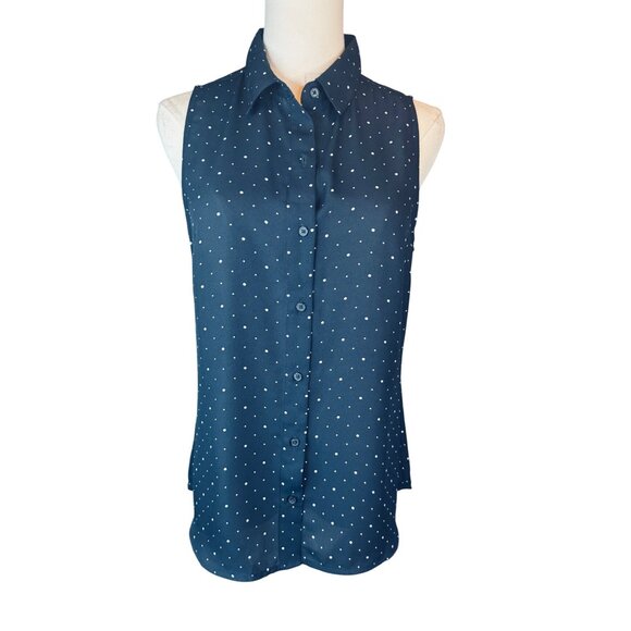 2/$30 Banana Republic Small Classic Fit Navy Sleeveless Button-Up Blouse Polyest - Picture 1 of 16